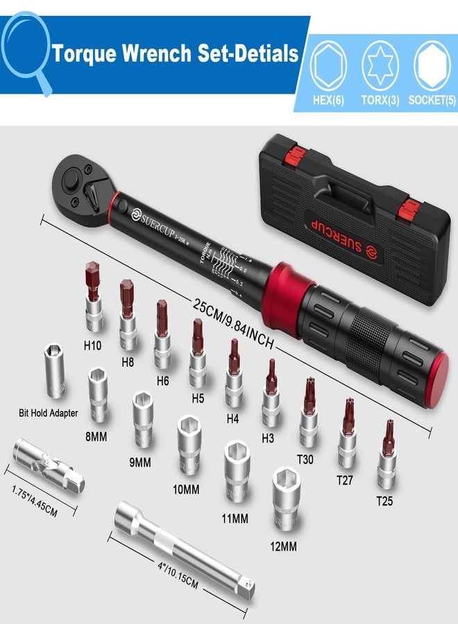 SUERCUP 1/4-Inch Drive Click Torque Wrench, 18 PCS Bike Torque Wrench Set 3-25Nm, Dual-Direction Adjustable 72 Tooth Click Torque Wrench, Used for Bicycle Maintenance - Image 3